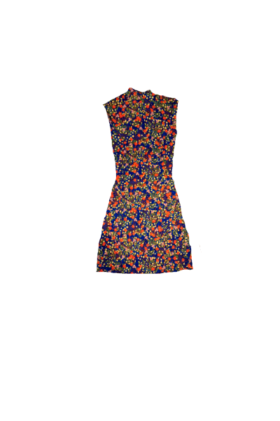 blue high collar floral dress